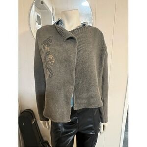 Green Painted French Open Cardigan Sweater Size S